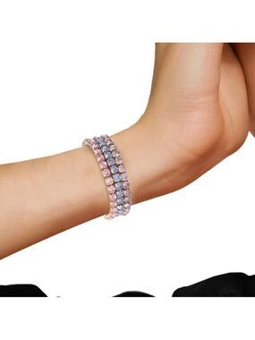 Pastel Rhinestone Stretch Bracelet Set Gold Pink Blue Stackable